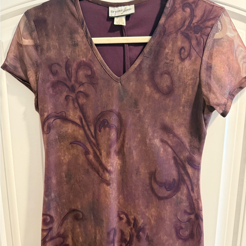 Purple/brown v neck dress